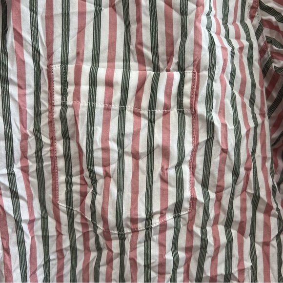 Frank & Eileen Barry Crinkle Button Down Shirt Striped Long Sleeve Pink Green, S - Picture 5 of 14